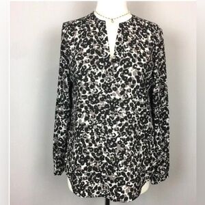 Adrianna Papell Black, White & Gray Printed Long Sleeve Blouse